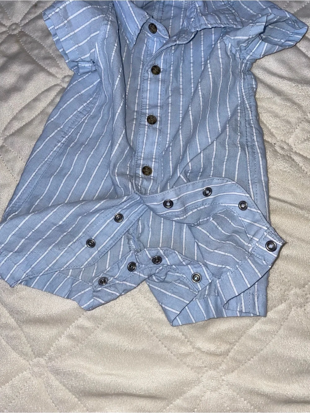 Baby Boy Carter's Light Blue and White Striped Shortall Romper